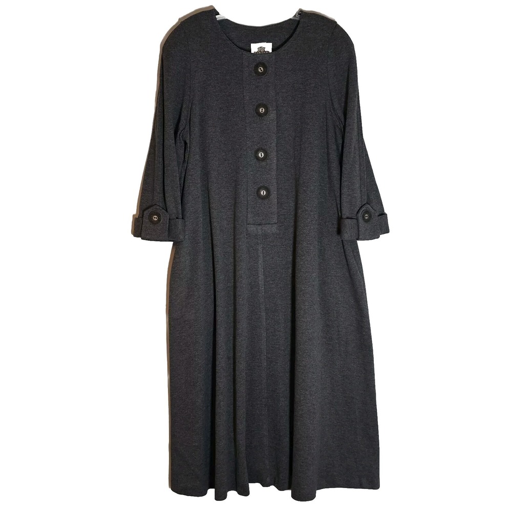 Vintage Just Desserts Dress Womens 10 Gray Lagenlook Art to Wear Big‎ Button USA